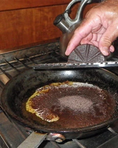A disk of drinking chocolate can e grated directly into the pan with the other ingredients for the sauce.
