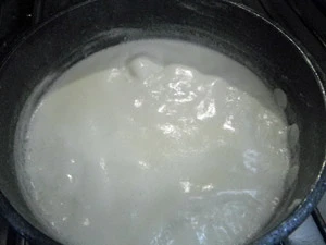 The milk is brought to a rolling boil.