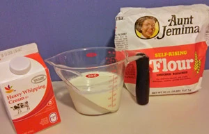 Heavy cream and self-rising flour are the only ingredients.