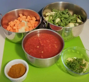 Ingredients for vegetarian curry mis-en-place.